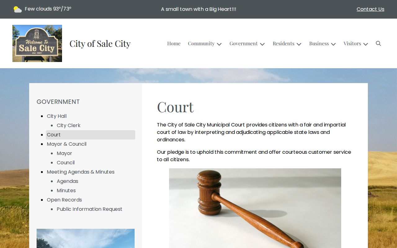 Sale City Municipal Court page used to confirm city warrant procedure